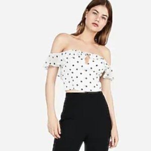 Express White Polka Dot Off Shoulder Keyhole Crop Top (L)